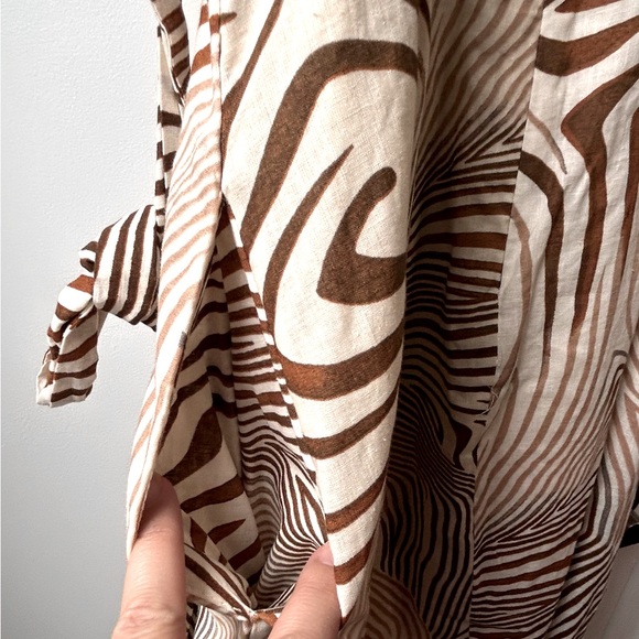 REISS Linen Rosie Animal Print Midi Dress Brown - Picture 10 of 12